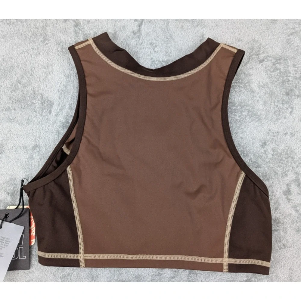 It's Now Cool The Contour Zip Crop Brown Tortoise Size L NWT